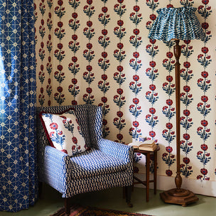 Stars Block printed Fabric Cotton Reverse Light Indigo