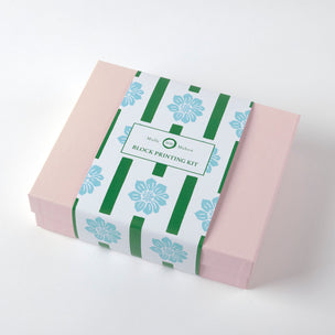 Block Printing Kit Tea Towel Ruthie Stripe Aqua Green