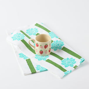 Block Printing Kit Tea Towel Ruthie Stripe Aqua Green
