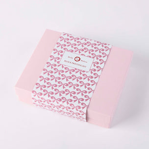Block Printing Kit Linen Drawstring Bag Bow Dirty Pink