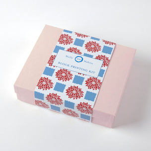 Block Printing Kit Napkins Sally Chequer Mid Blue Red