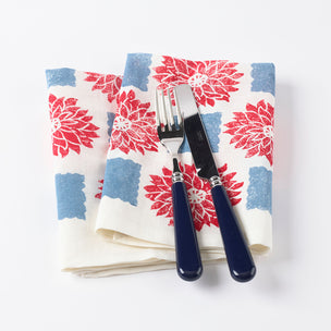 Block Printing Kit Napkins Sally Chequer Mid Blue Red