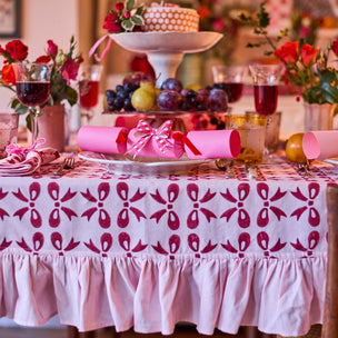 Table Cloth Frill Bows Burgundy Rose