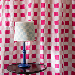 Chequer Block printed Fabric Linen Pinks