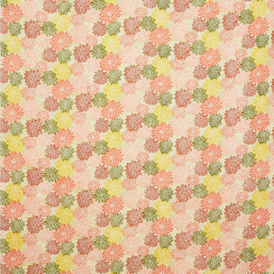 Dahlia Block printed Fabric Cotton Peach Sap Green