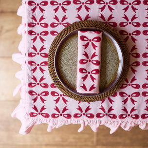 Table Cloth Frill Bows Burgundy Rose