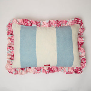 Cushion Frill Dahlia Hot Pink Wide Stripe Blue