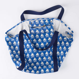 Beach Bag Cotton Canvas Boats Indigo Blue