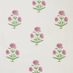 Poppy Block printed Fabric Linen Rose/Grass