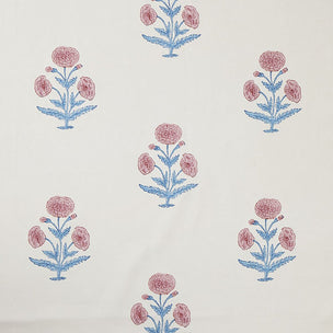 Poppy Block printed Fabric Linen Rose/Sky