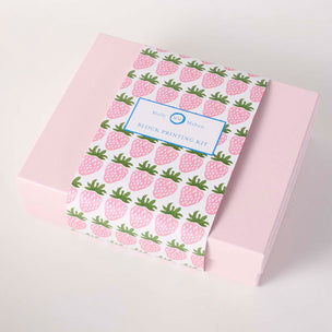 Block Printing Kit Tea Towel Strawberry Green/Pink