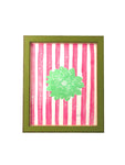 Green Framed Cotton Paper Print Stripes Pink