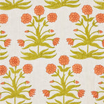 Mughal Block printed Fabric Linen Peach Sap Green Sample