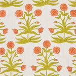 Mughal Block printed Fabric Linen Peach Sap Green