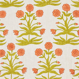 Mughal Block printed Fabric Linen Peach Sap Green Free Sample