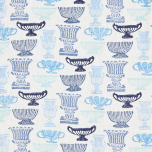Vases Block printed Fabric Linen Blues Sample